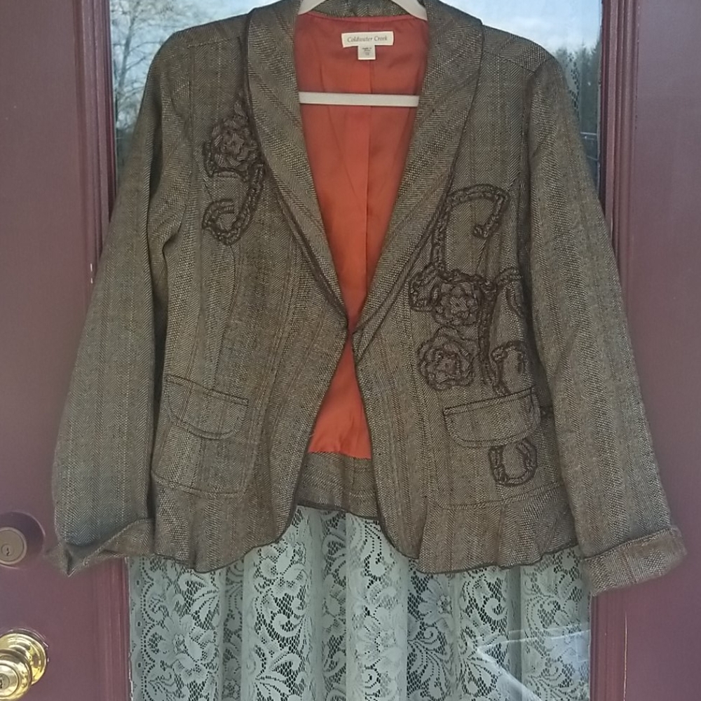 Coldwater Creek delicate wool tweed ruffle jacket.